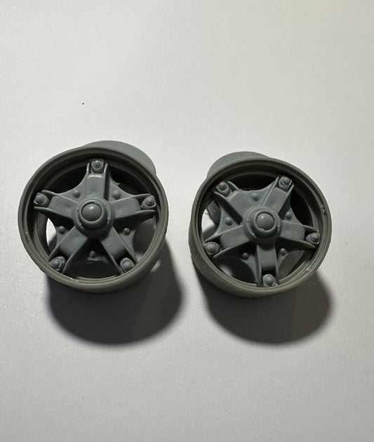 1 pair of 1/25 5 stud offset spider steer rims and hubs